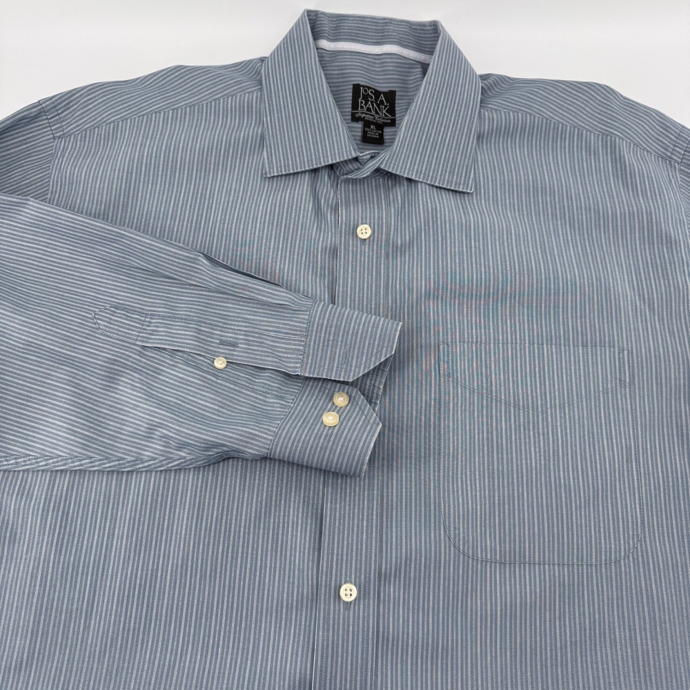 Jos A Bank Signature Collection Dress Shirt Mens XL Wrinkle Free Blue Stripe